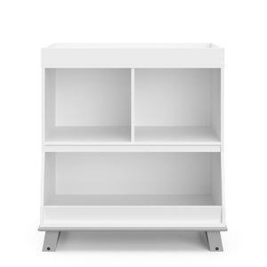 Front view of Pebble gray changing table with storage
