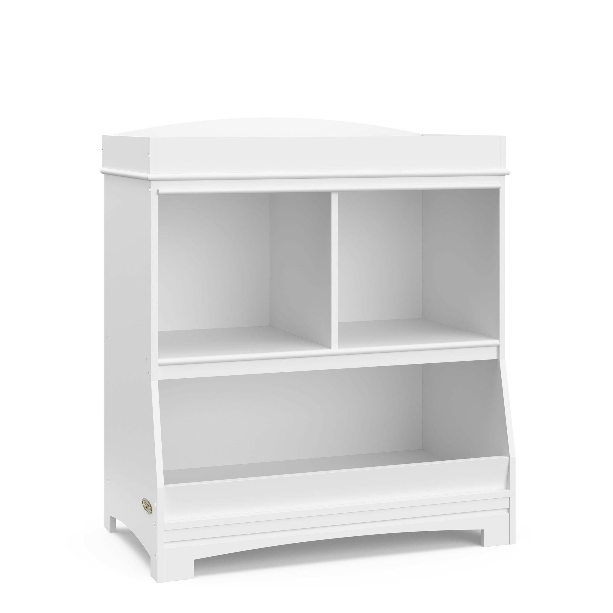 White angled changing table with storage