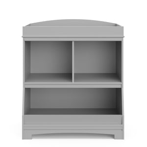 Front view of Pebble gray changing table with storage