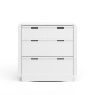 Front view of white 3 drawer chest without removable changing topper 