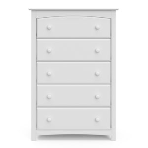 Front view of white 5 drawer chest