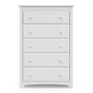Front view of white 5 drawer chest
