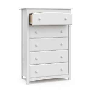 White 5 drawer chest with open drawer