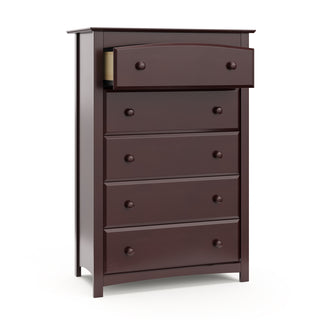 espresso 5 drawer chest with open drawer