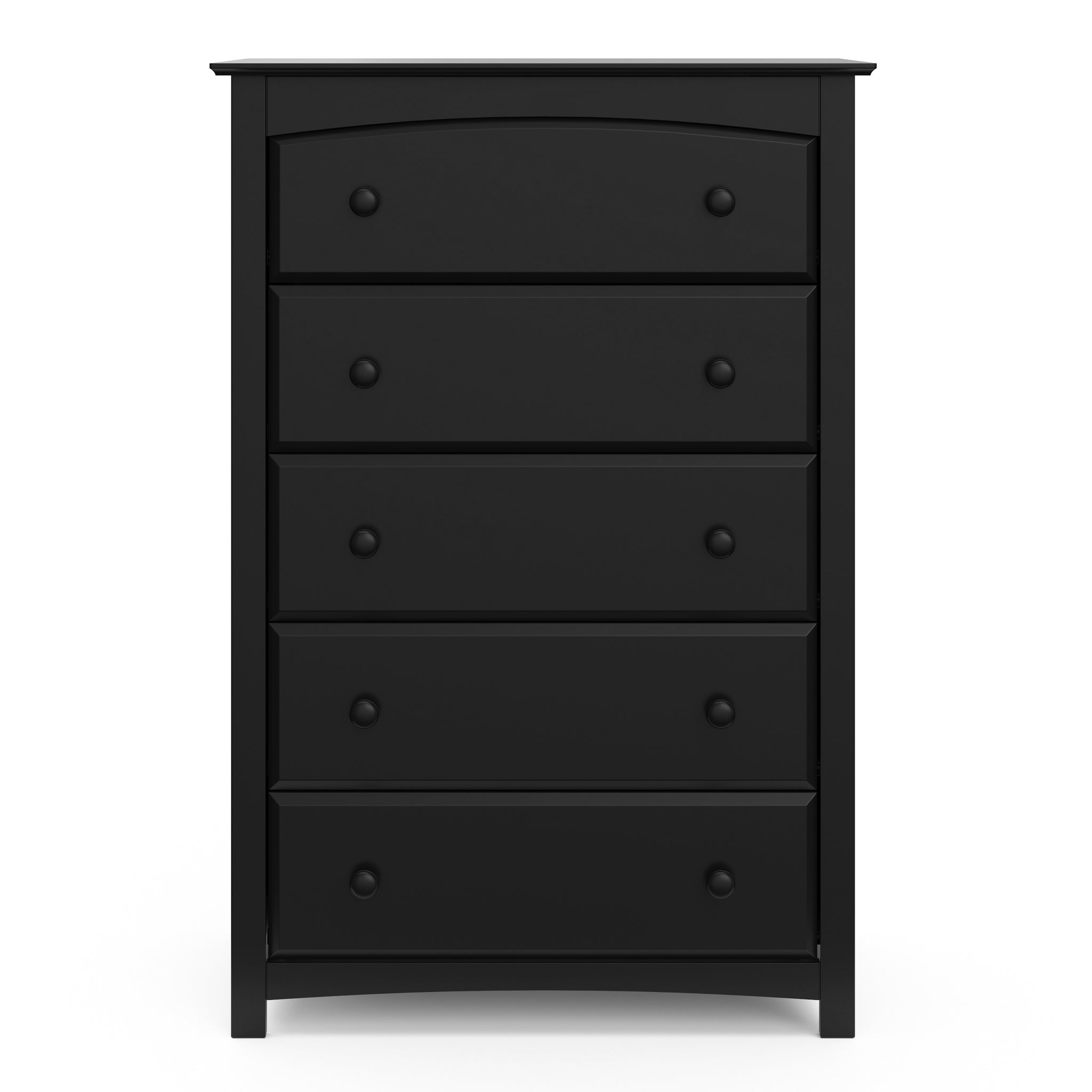 front view of black 5 drawer chest 