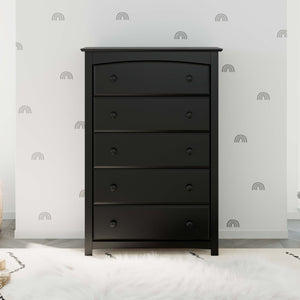 black 5 drawer chest in nursery