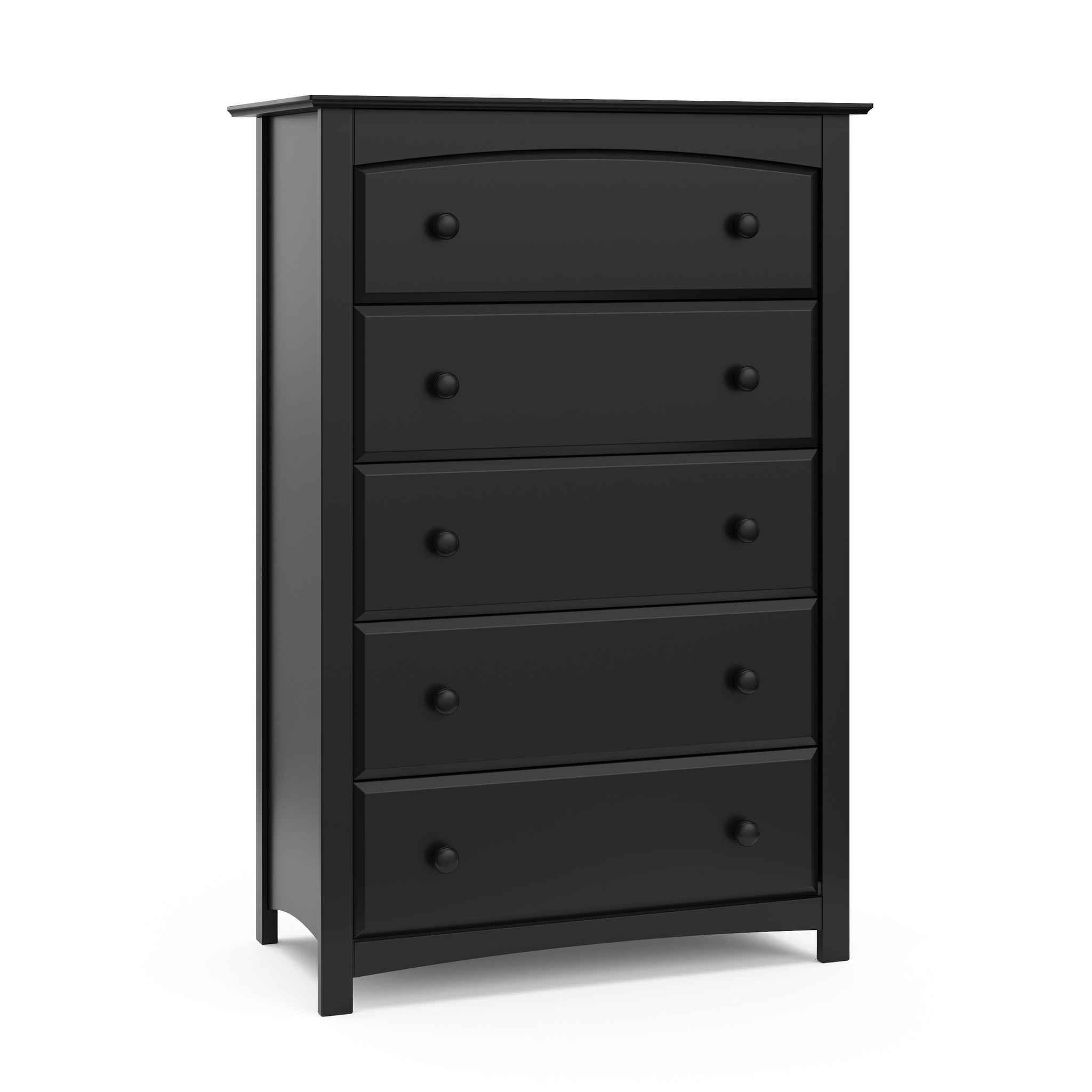 black 5 drawer chest angled