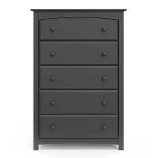 Front view of gray 5 drawer chest