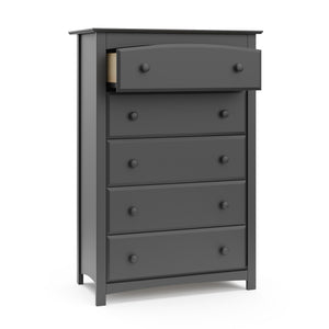 gray 5 drawer chest with open drawer