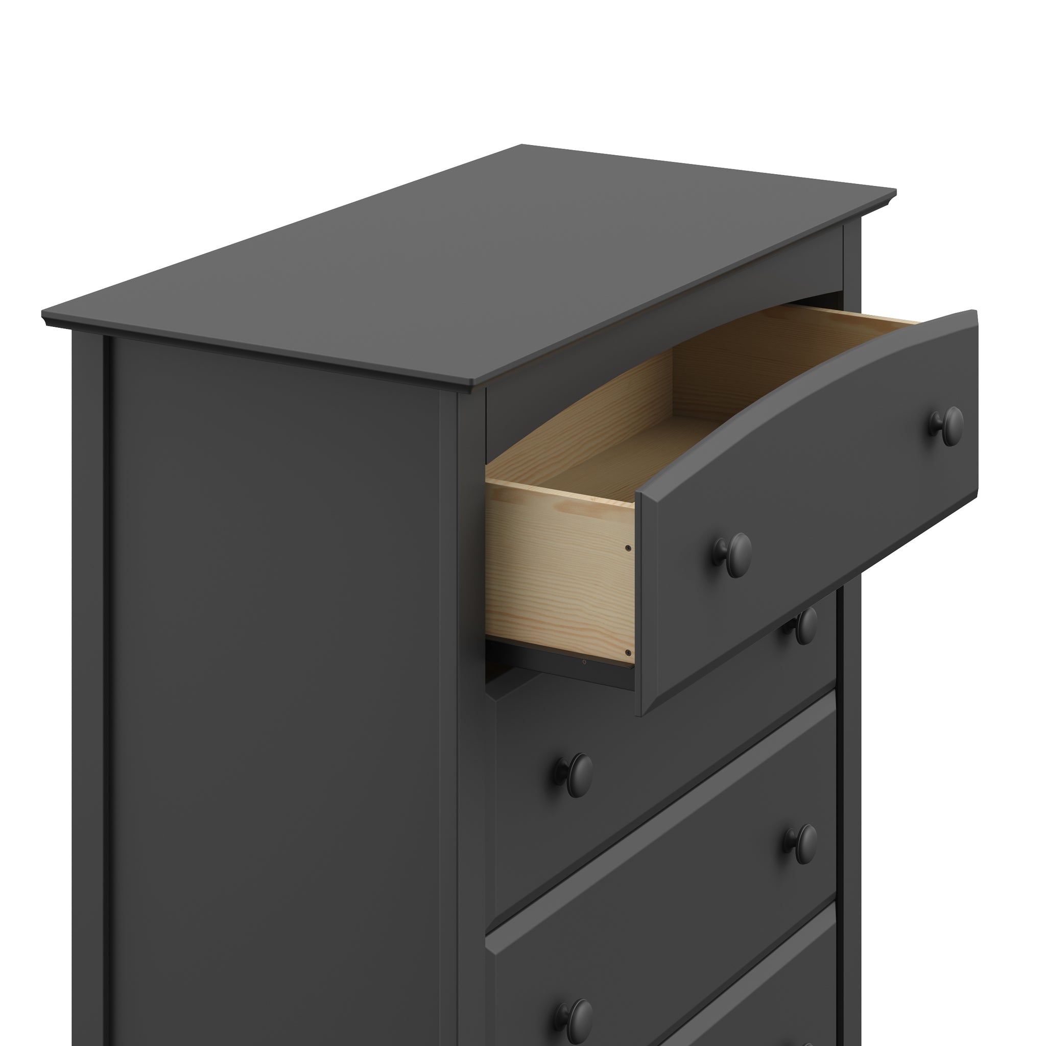 gray 5 drawer chest with open drawer