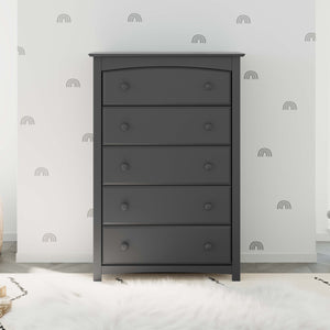 gray 5 drawer chest in nursery