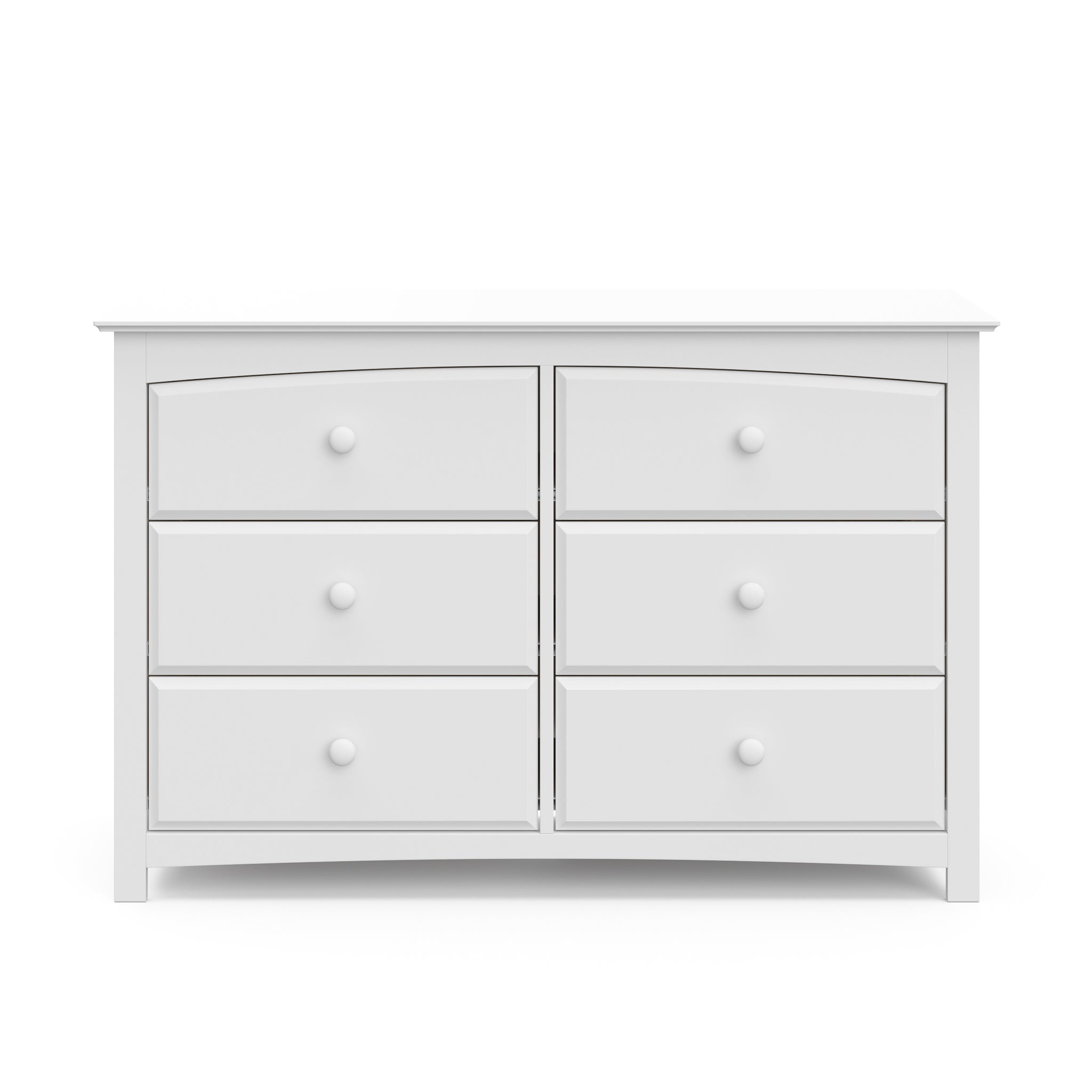 Front view of white 6 drawer dresser