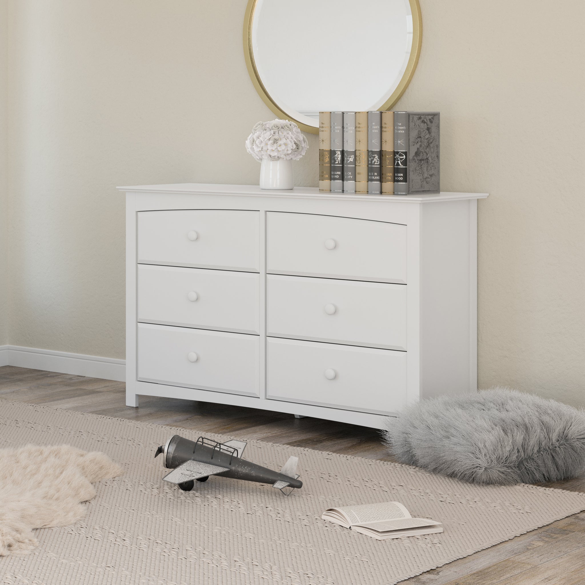 White 6 drawer dresser in nursery