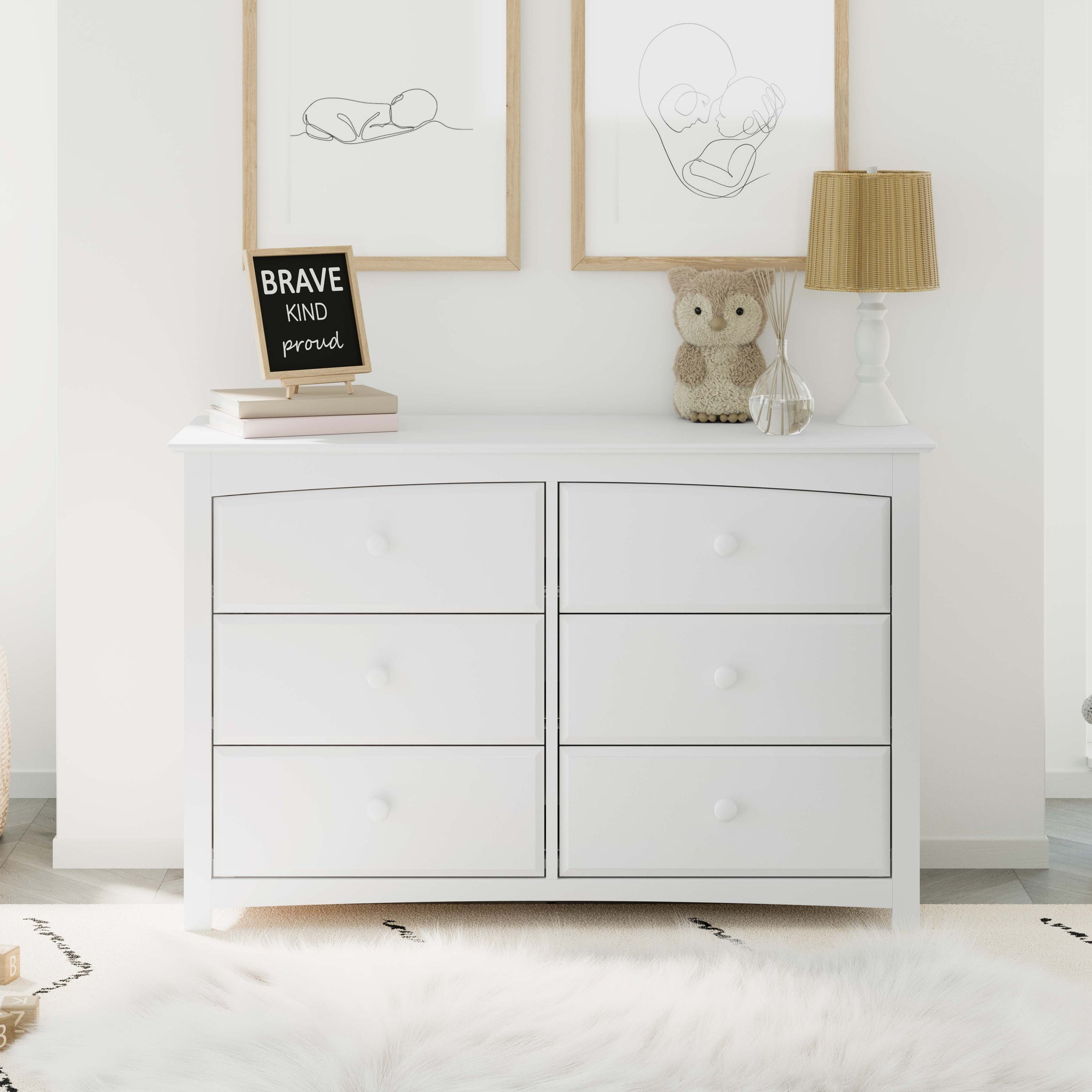 White 6 drawer dresser in nursery