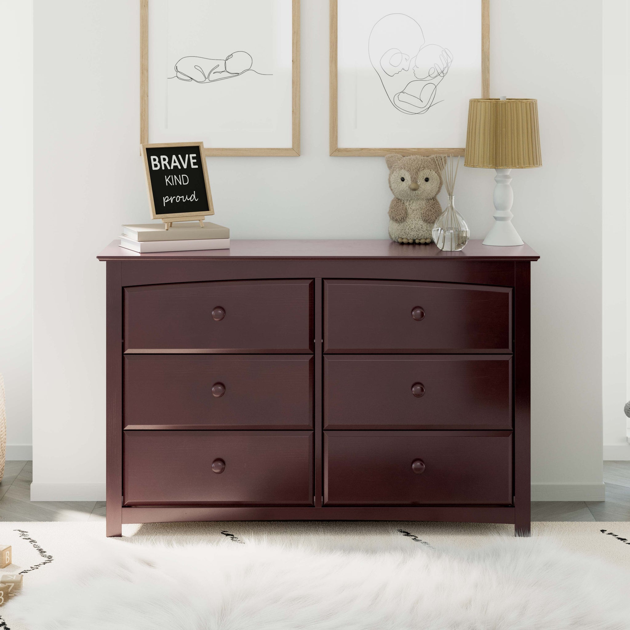 espresso 6 drawer dresser in nursery