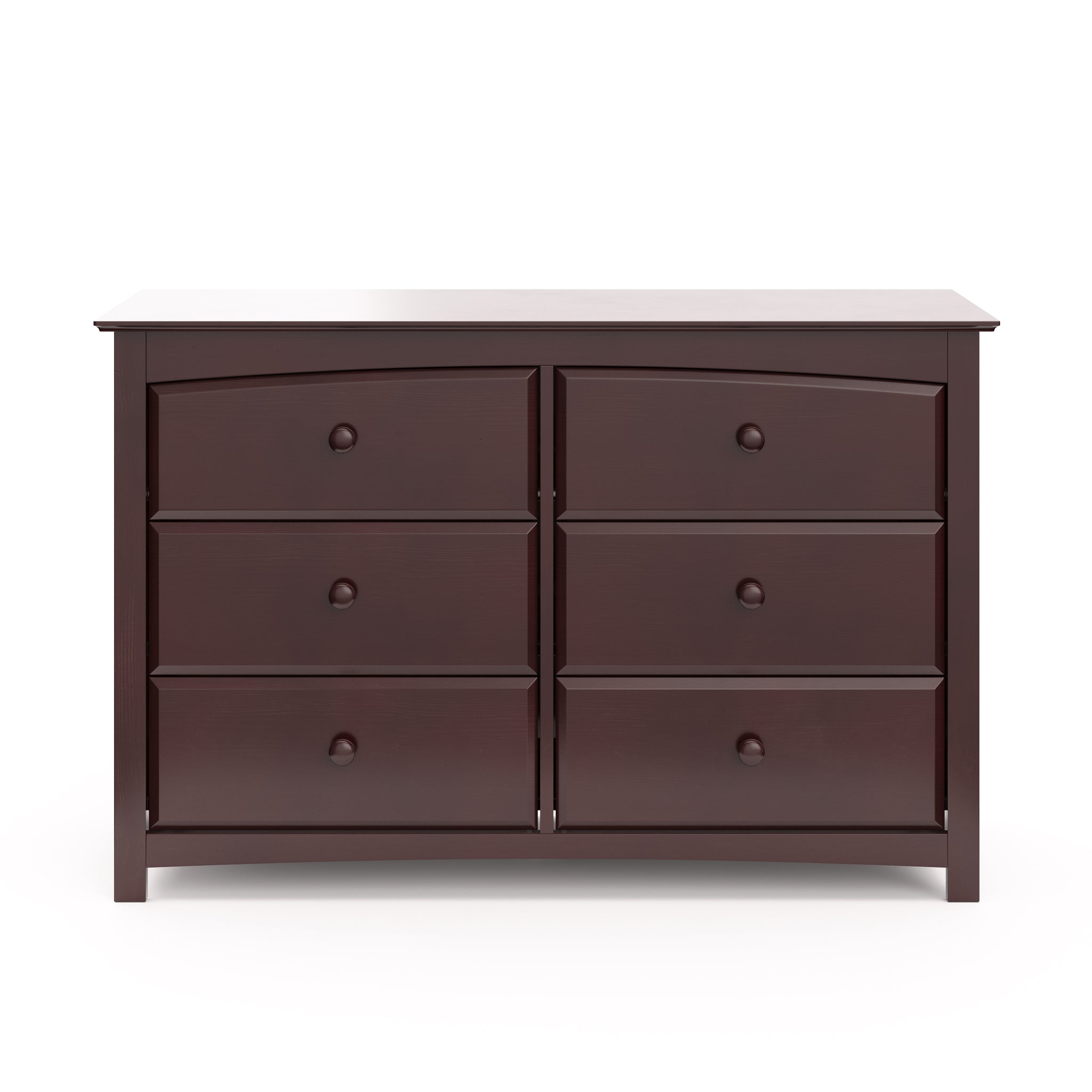 Front view of espresso 6 drawer dresser