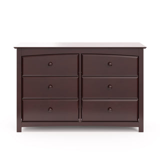 Front view of espresso 6 drawer dresser