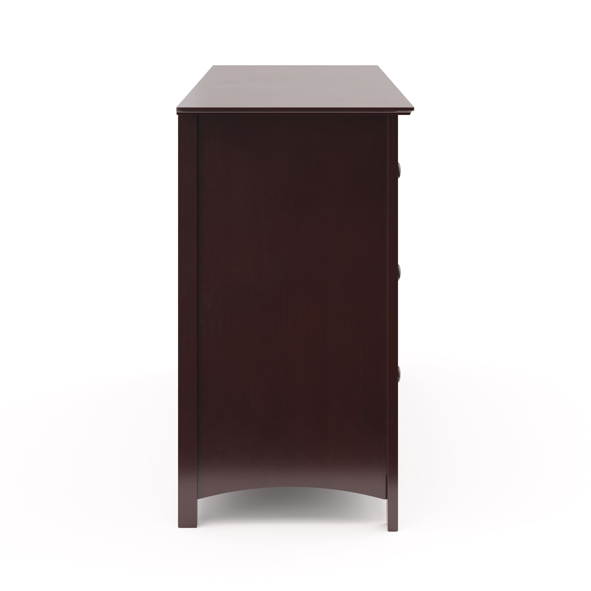 Side view of espresso 6 drawer dresser