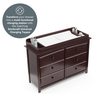 espresso 6 drawer dresser with changing topper graphic