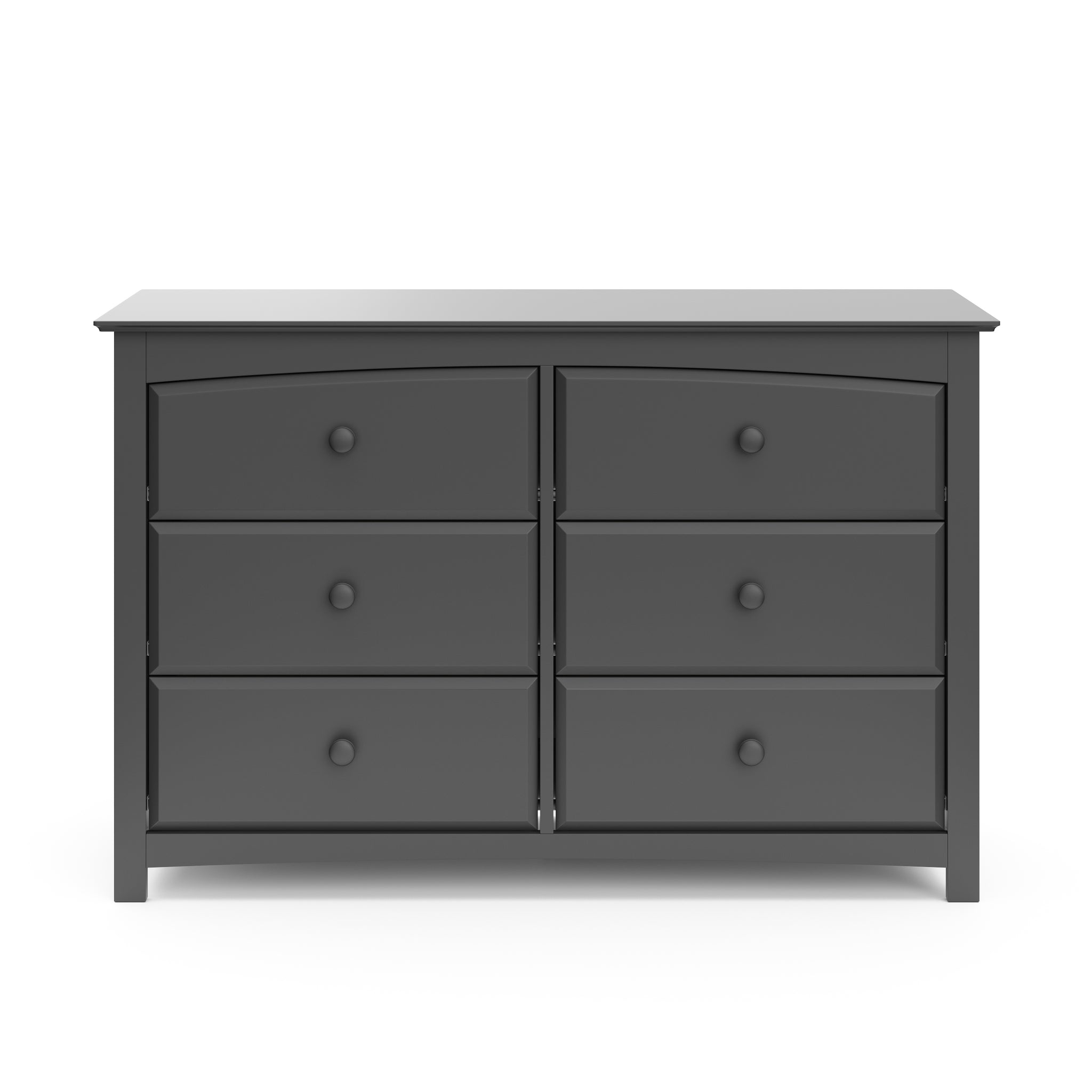 Front view of gray 6 drawer dresser