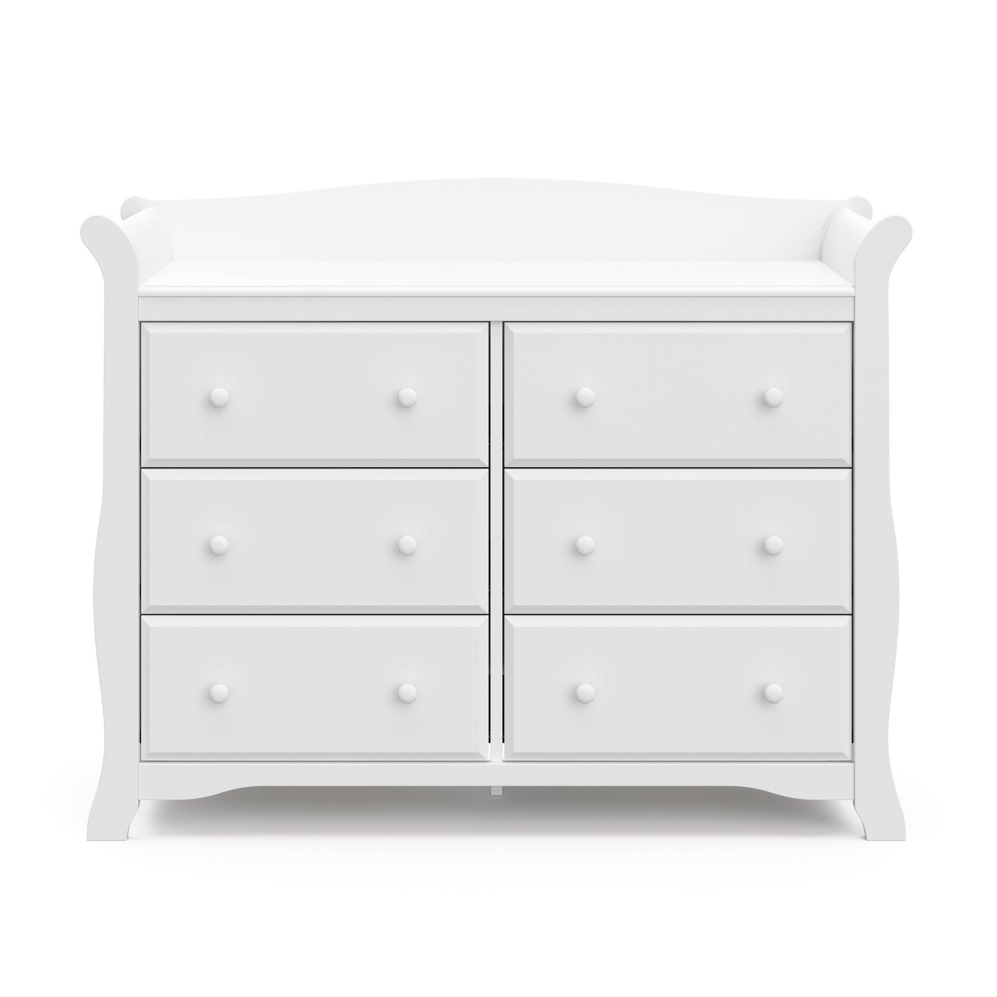 Front view of white 6 drawer dresser