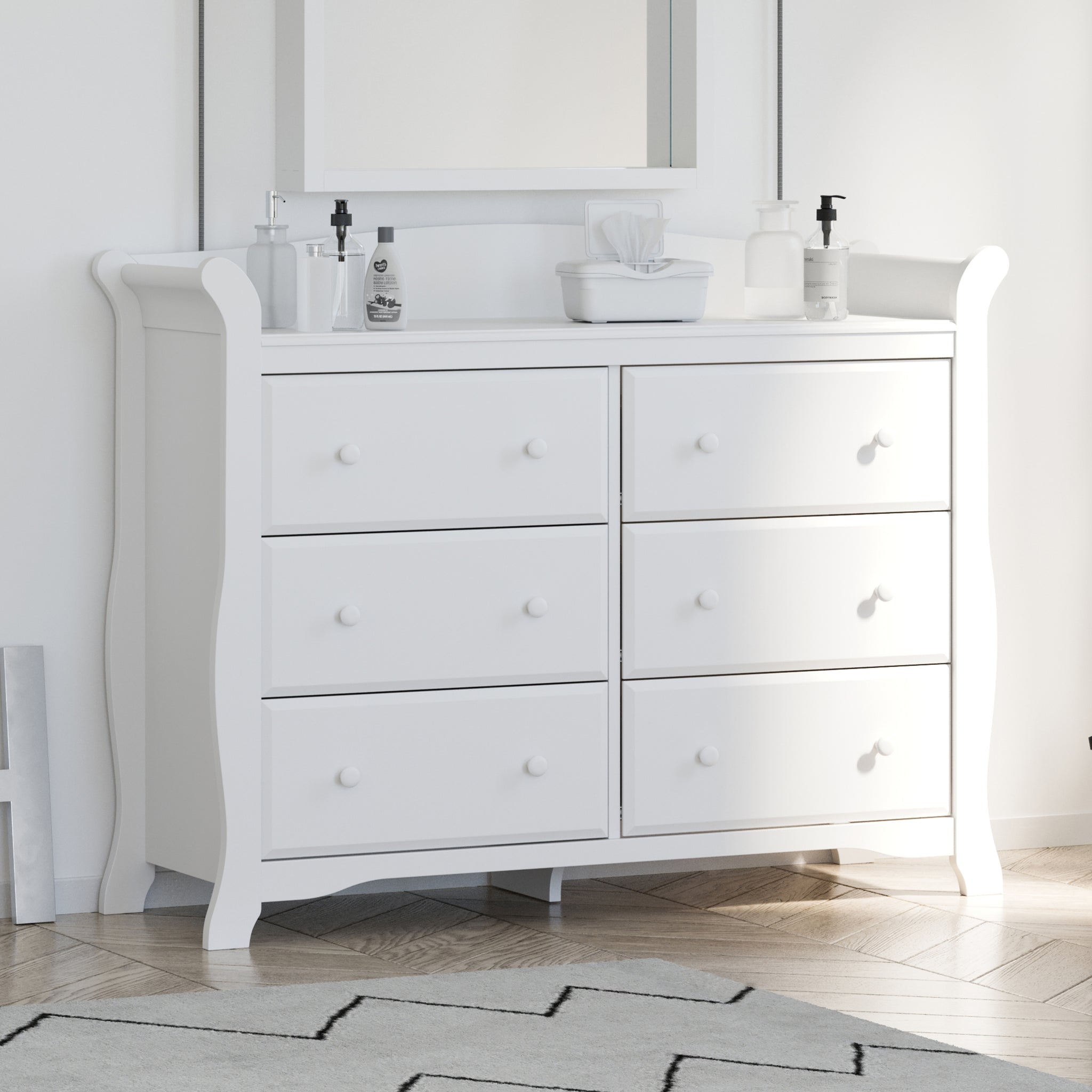 White 6 drawer dresser in nursery