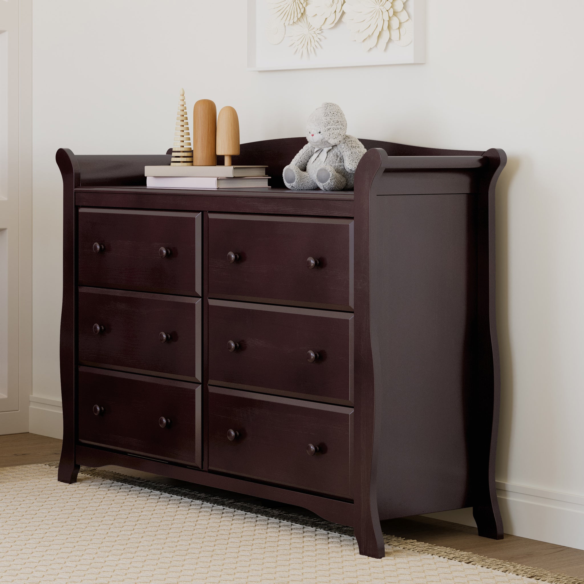 espresso 6 drawer dresser in nursery