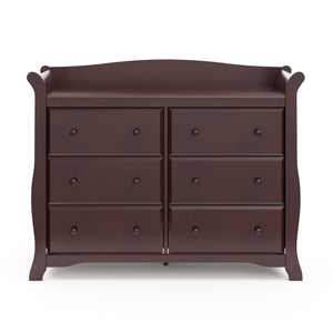 Front view of espresso 6 drawer dresser