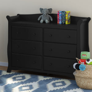 Black 6 drawer dresser in nursery