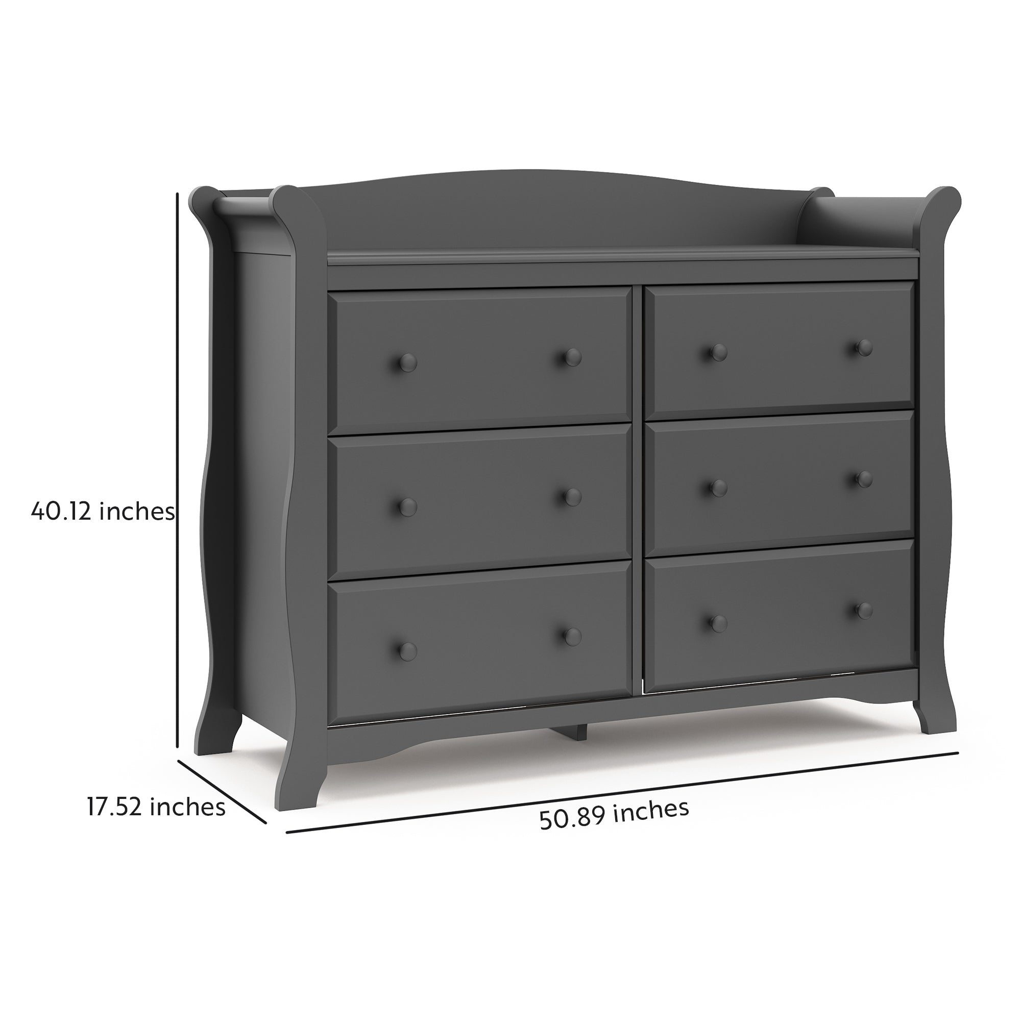 gray 6 drawer dresser with dimensions graphic