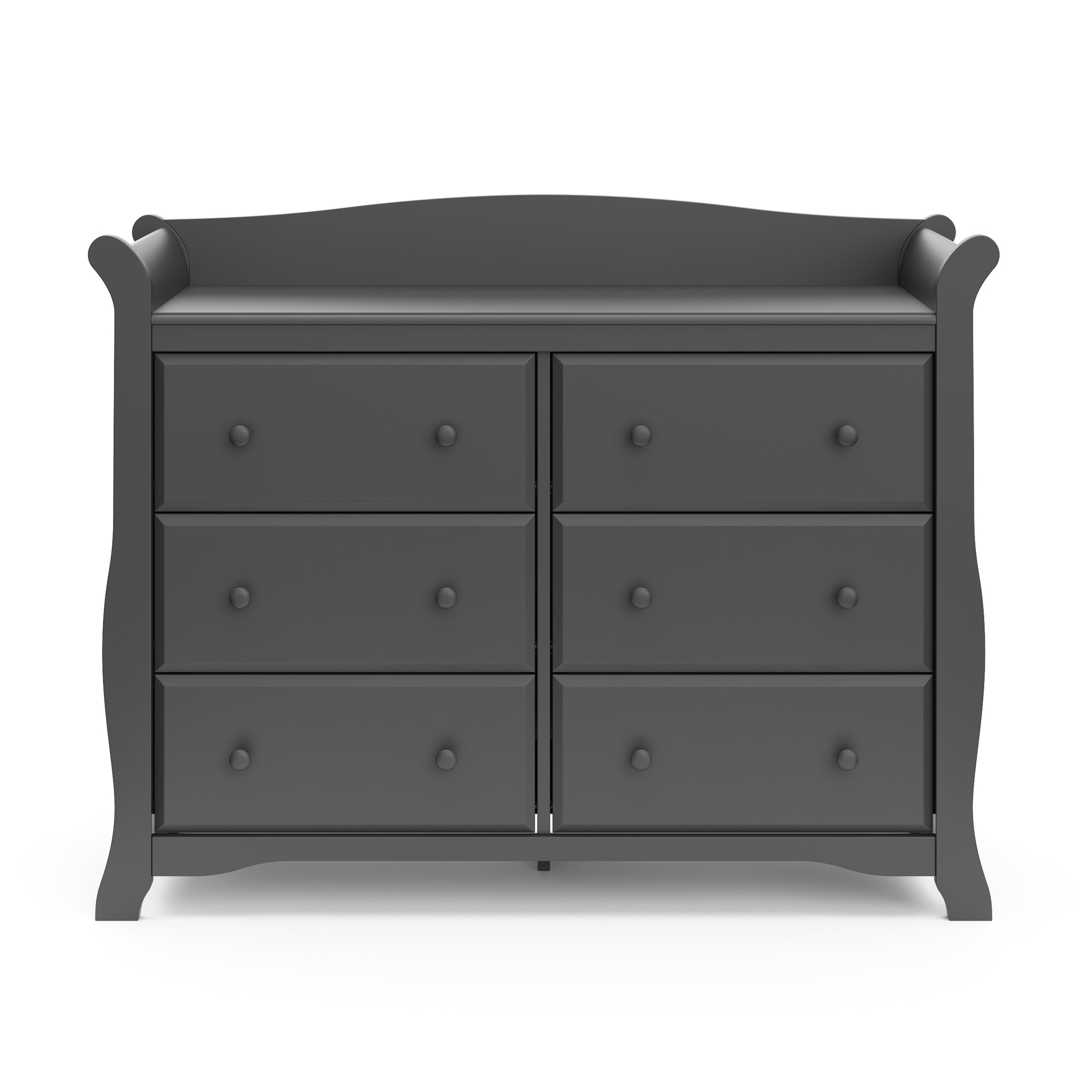 Front view of gray 6 drawer dresser