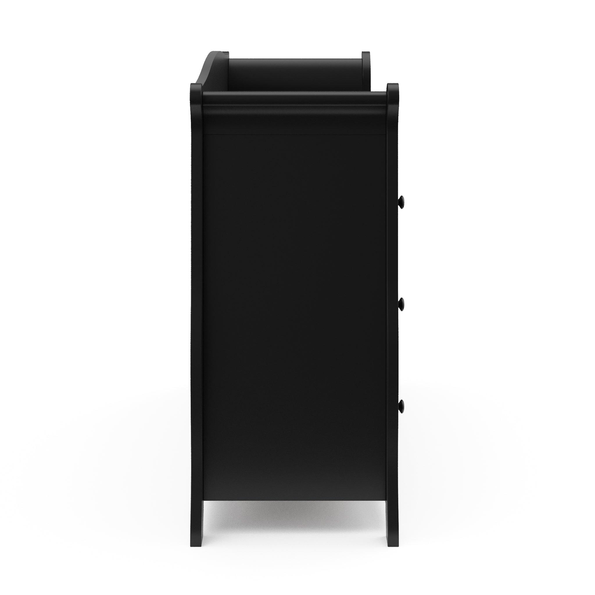 Side view of Black 6 drawer dresser