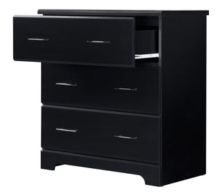 black 3 drawer chest with open drawer