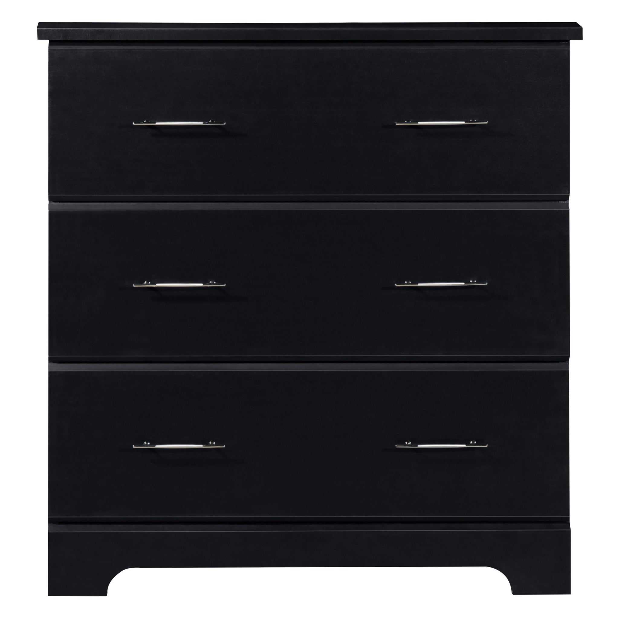 front view of black 3 drawer chest