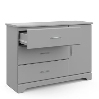 Pebble gray 3 drawer chest with open drawer 