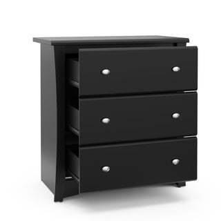 black 3 drawer chest with 3 open drawers