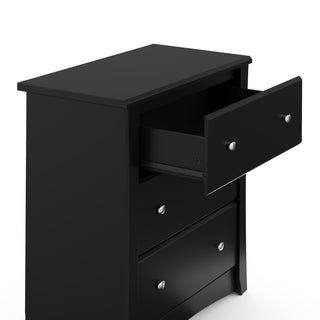 black 3 drawer chest with open drawer 