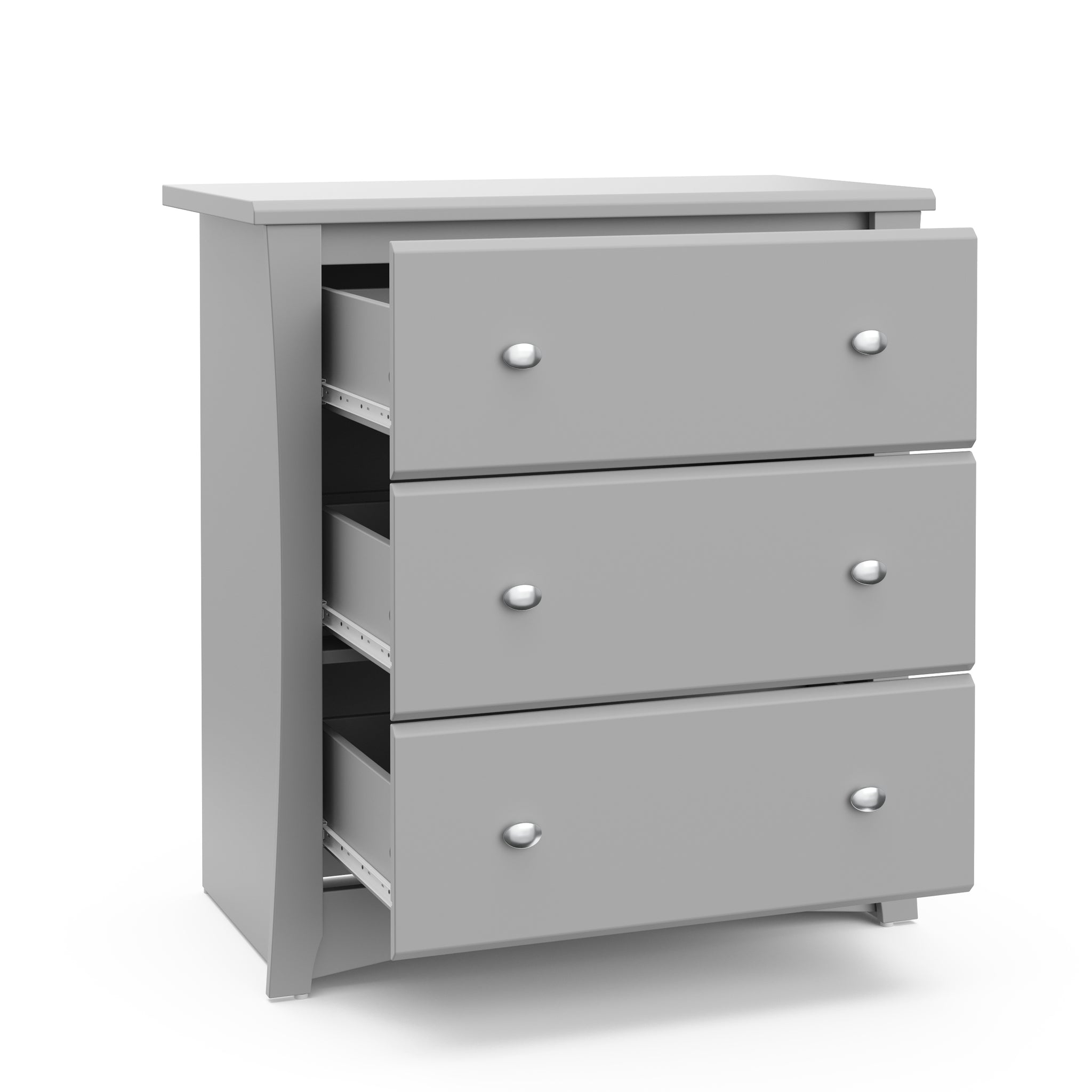 Pebble gray 3 drawer chest with open drawer