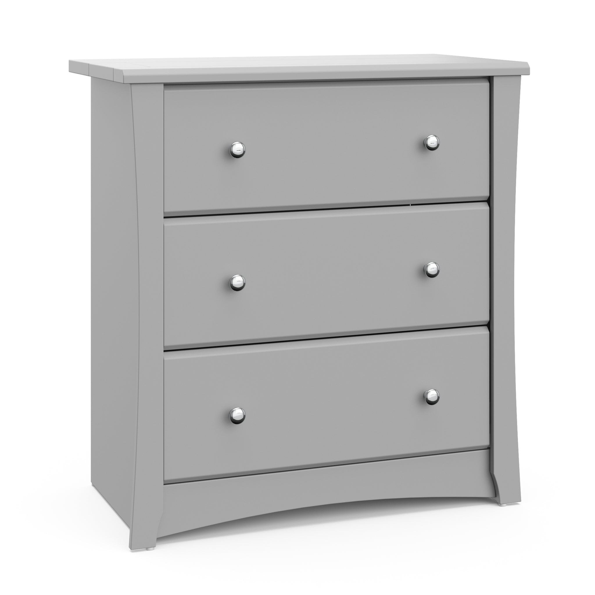 Pebble gray 3 drawer chest angled