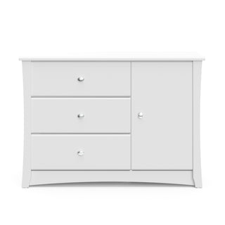 Front view of white 3 drawer chest