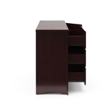 Side view of espresso 3 drawer chest with 3 open drawers
