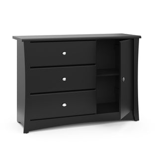 black 3 drawer chest with open drawer 