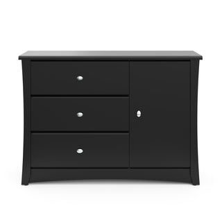 Front view of black 3 drawer chest