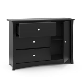 black 3 drawer chest with open drawer 