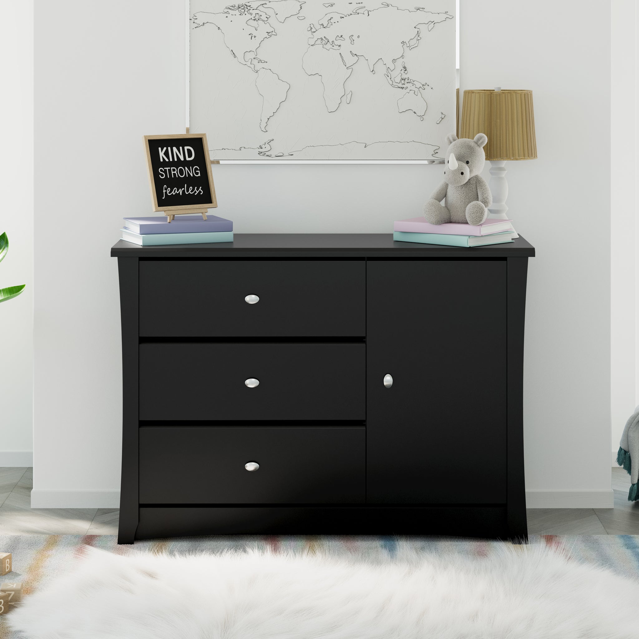 black 3 drawer chest in nursery