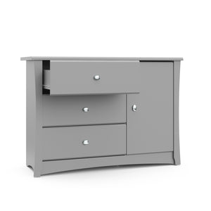 Pebble gray 3 drawer chest with open drawer 
