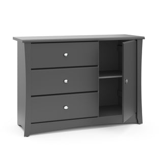gray 3 drawer chest with open drawer 