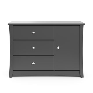 Front view of gray 3 drawer chest