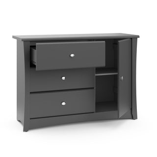 gray 3 drawer chest with open drawer 