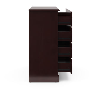 Side view of espresso 4 drawer chest with 4 open drawers